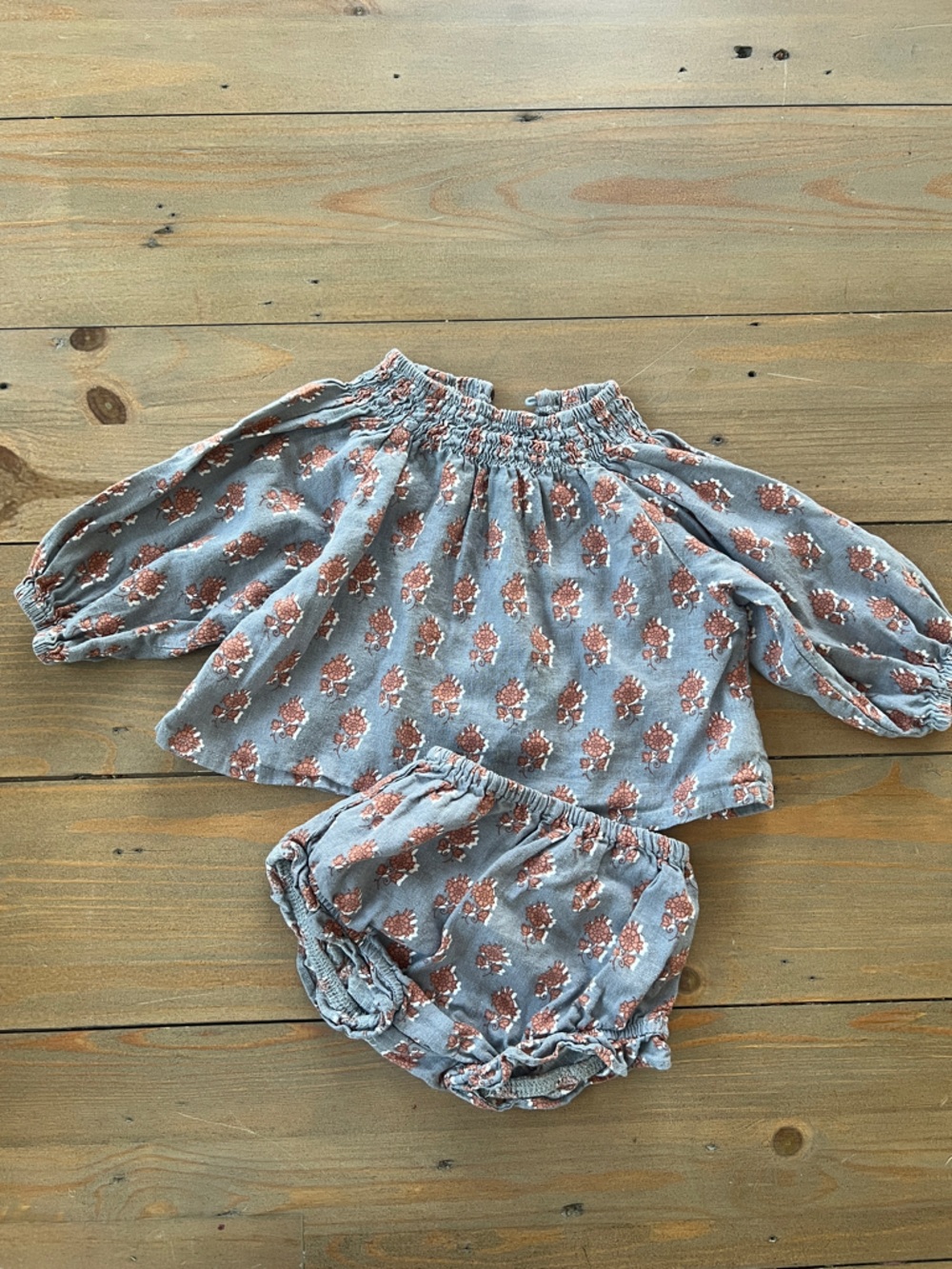 Rylee + Cru Two-Piece Top and Bloomers Set - Dusty Blue & Rust Floral 0-3 months